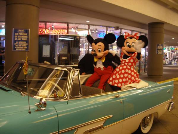 Heres a famous couple! Micky and Minnie love the ride in the 56 Belvedere conver